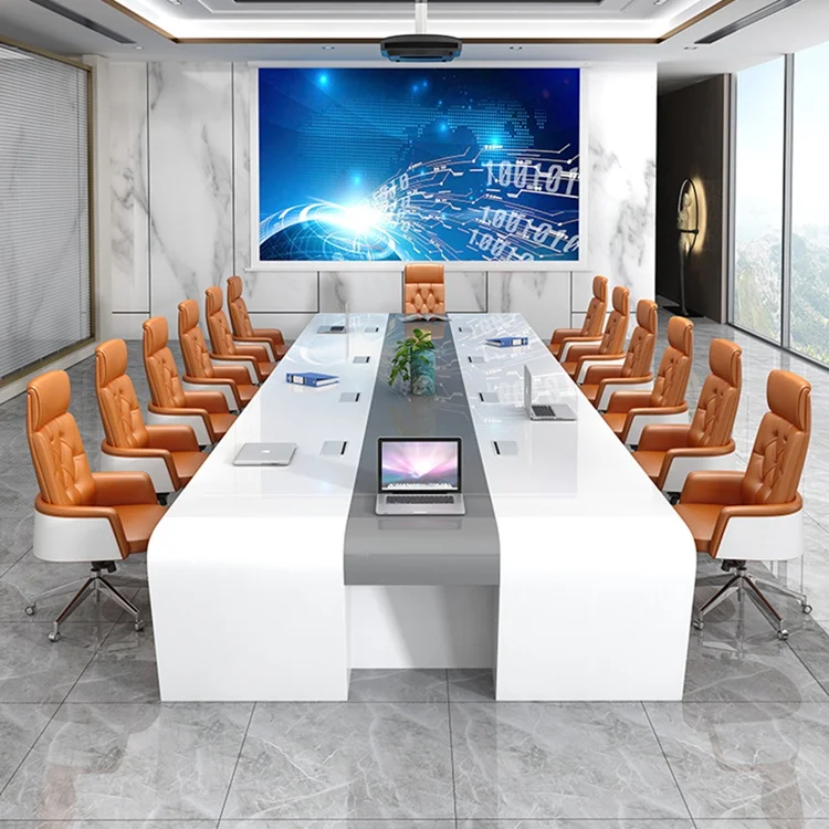 OEM Luxury  Office Furniture  High Glossy White conference tables and chairs