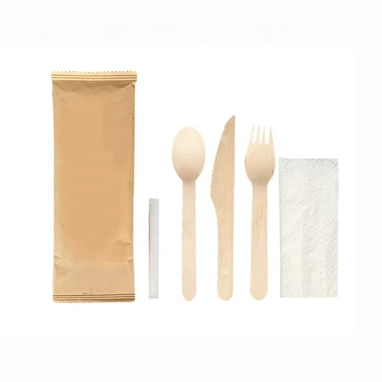 Custom Printed High Quality Utensils 140mm 160mm Birch Disposable Spoon Fork Knife Set Wooden Cutlery