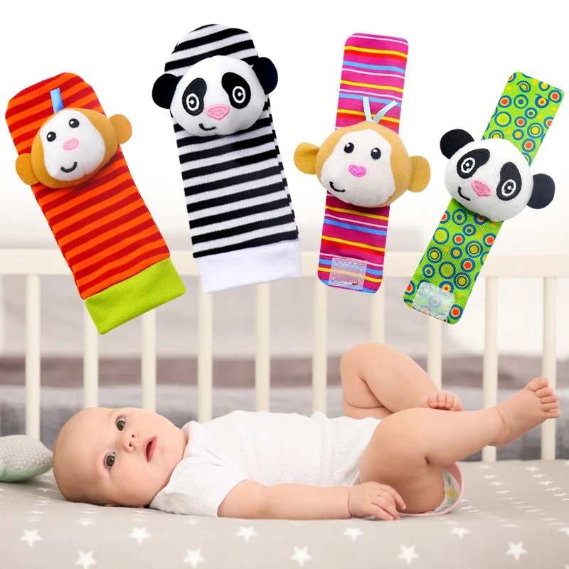 Baby infant stuffed animal cute fox bird socks wrist rattle toy food finder toy