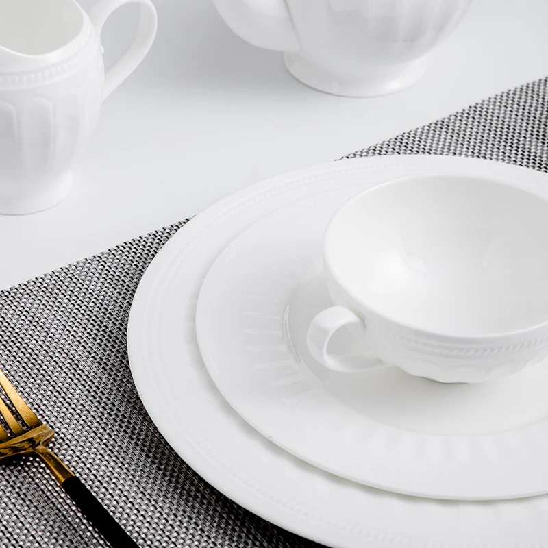 Luxury hotel restaurant food dishes plates dinnerware ceramic catering bone china white round dinner for 5