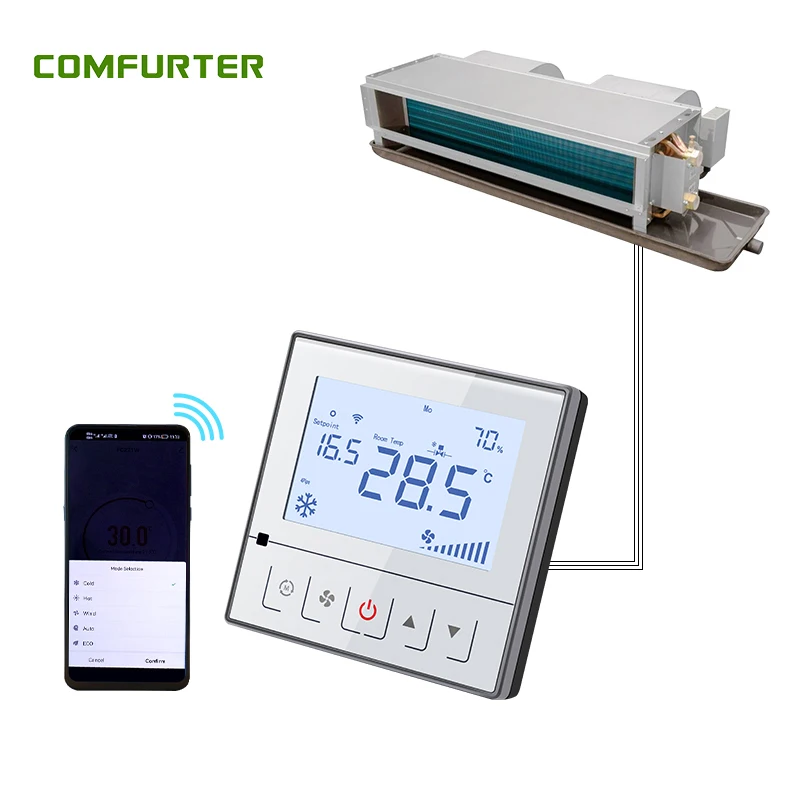 Comfurter High Quality OEM ODM WiFi Smart HVAC 0-10V Output Customized Fan Controller Digital FCU AC Room Thermostat