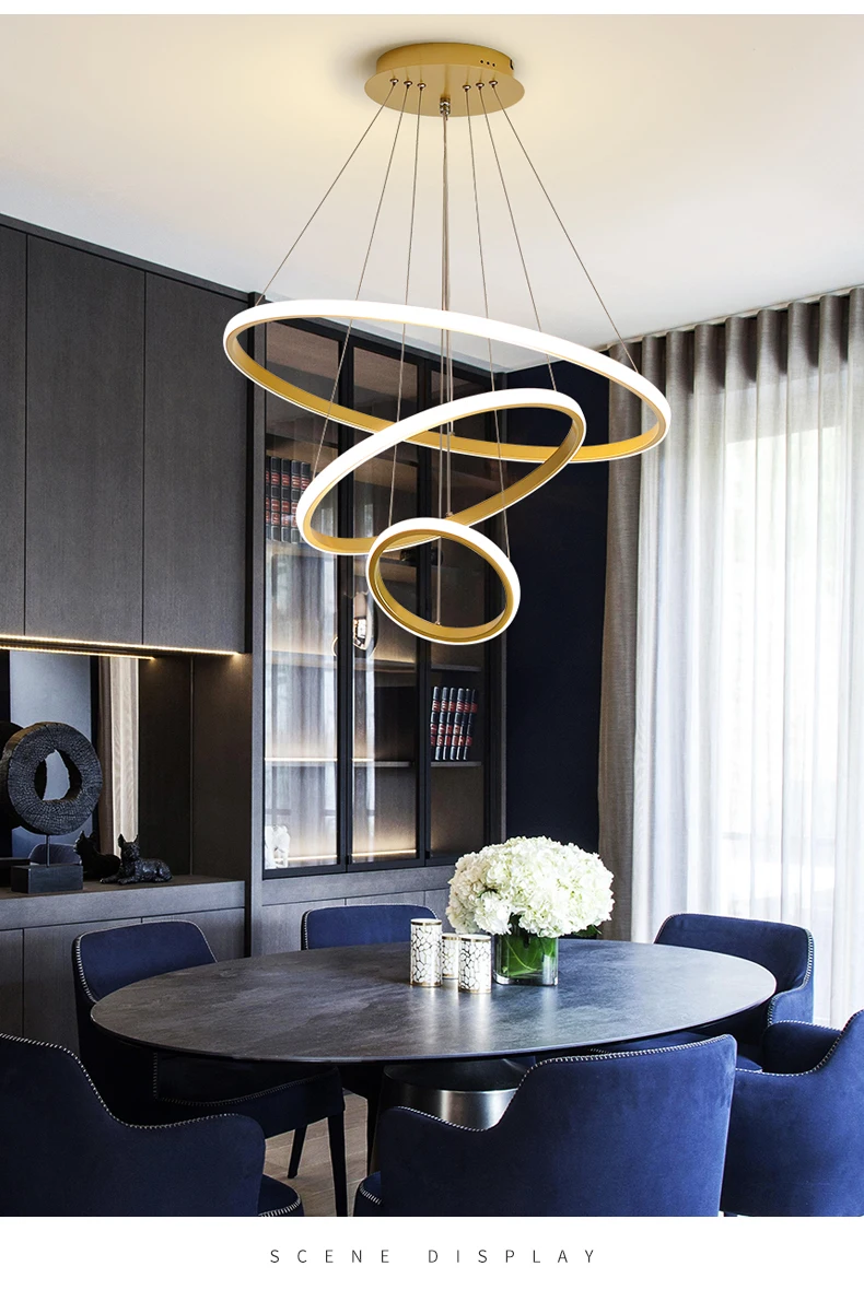 Five rings droplight 20+40+60+80+100CM round aluminium LED modern pendant lighting