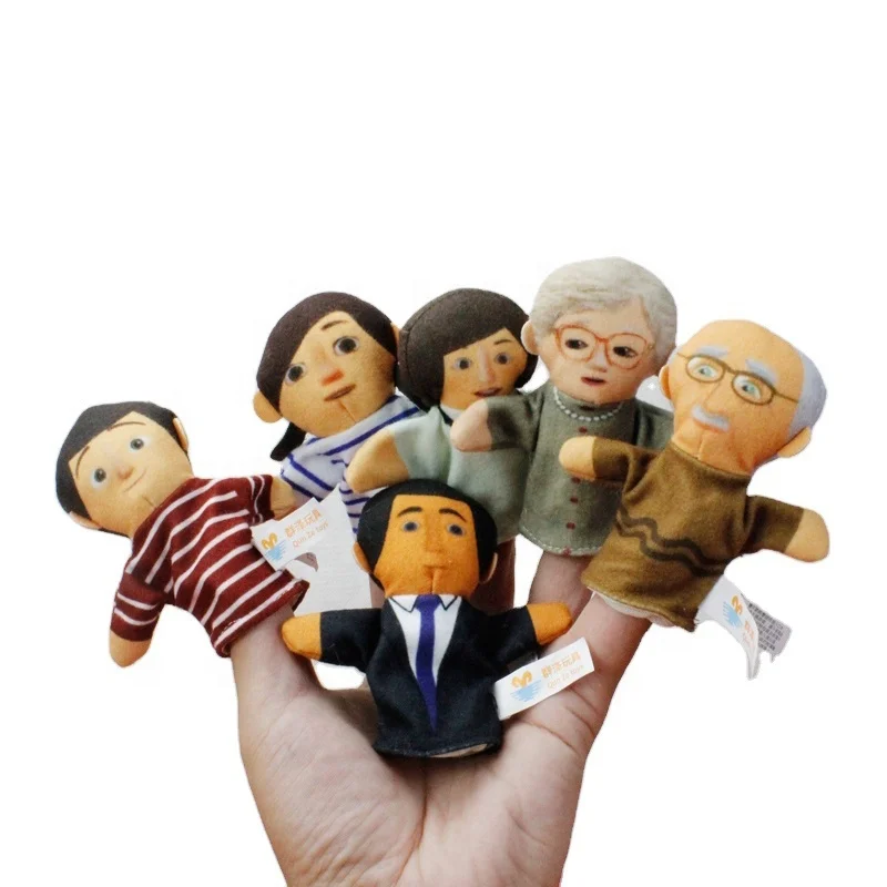 Factory Custom OEM 9cm Kids Educational Toys Hand Puppet Family Mother Father Characters Plush Finger Puppet Human Puppet