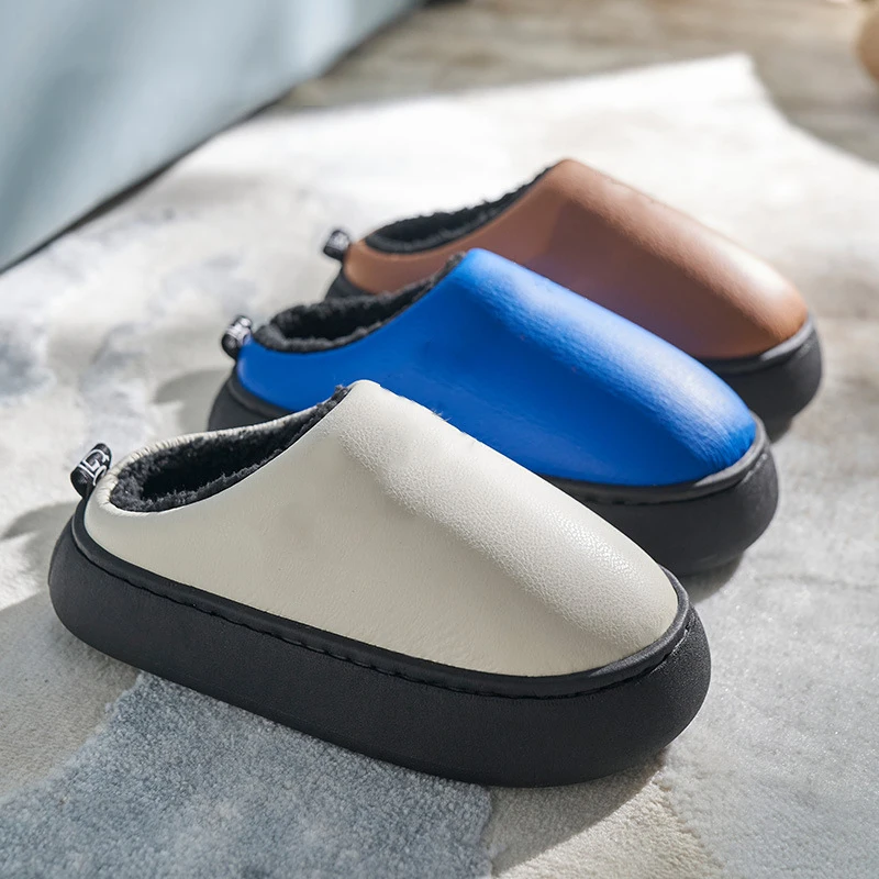 Waterproof Slippers Men Women Memory Foam Fur Warm Indoor Winter Mules Fluffy Comfy Chancletas Winter Slippers Home Slippers