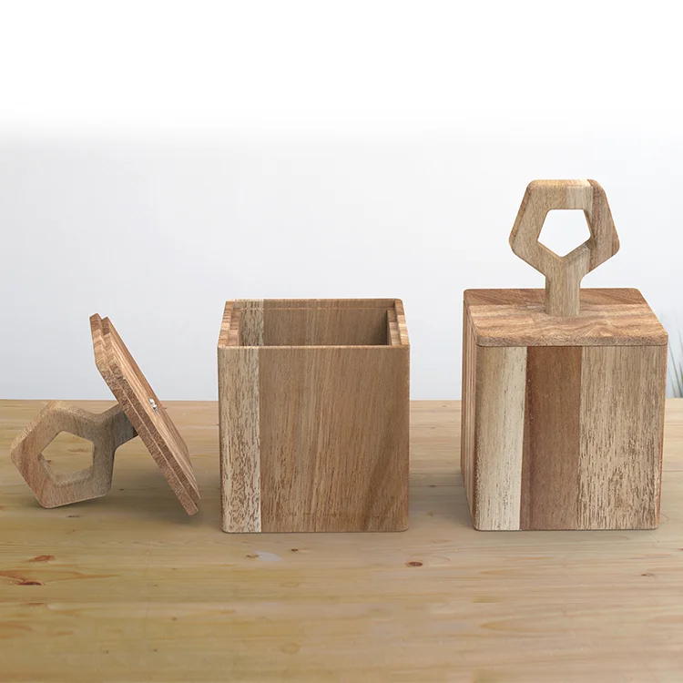 Nordic Kitchen Lids Seasoning Spice Jars Wood Vintage Salt and Pepper Shakers with Lid