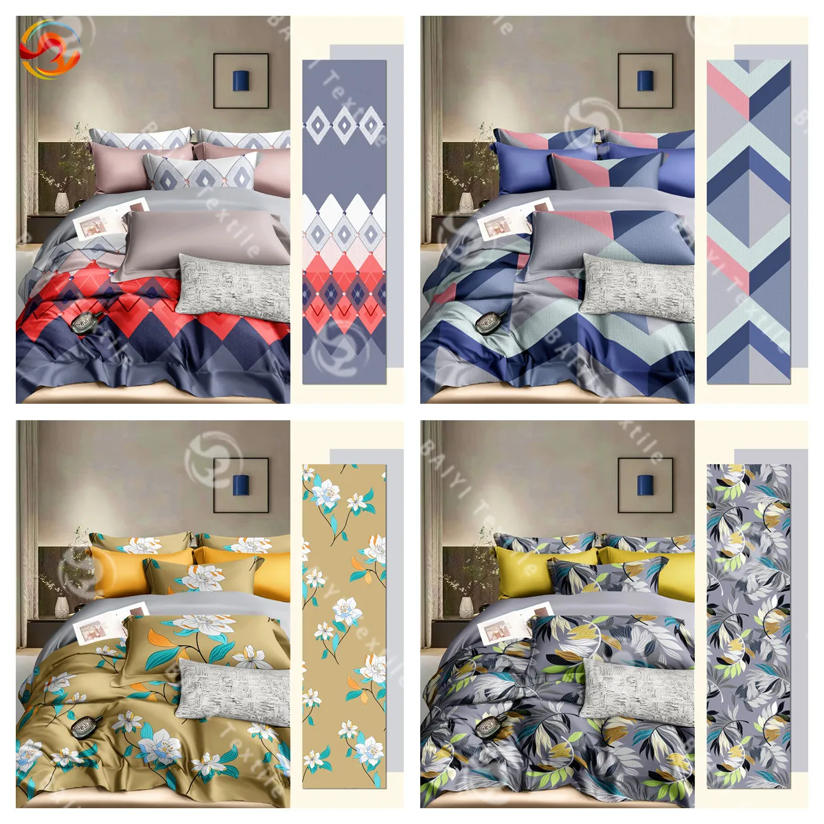 Hot selling soft king size 100% cotton flat bed sheet 4 pieces luxury designer bedding sets for bed