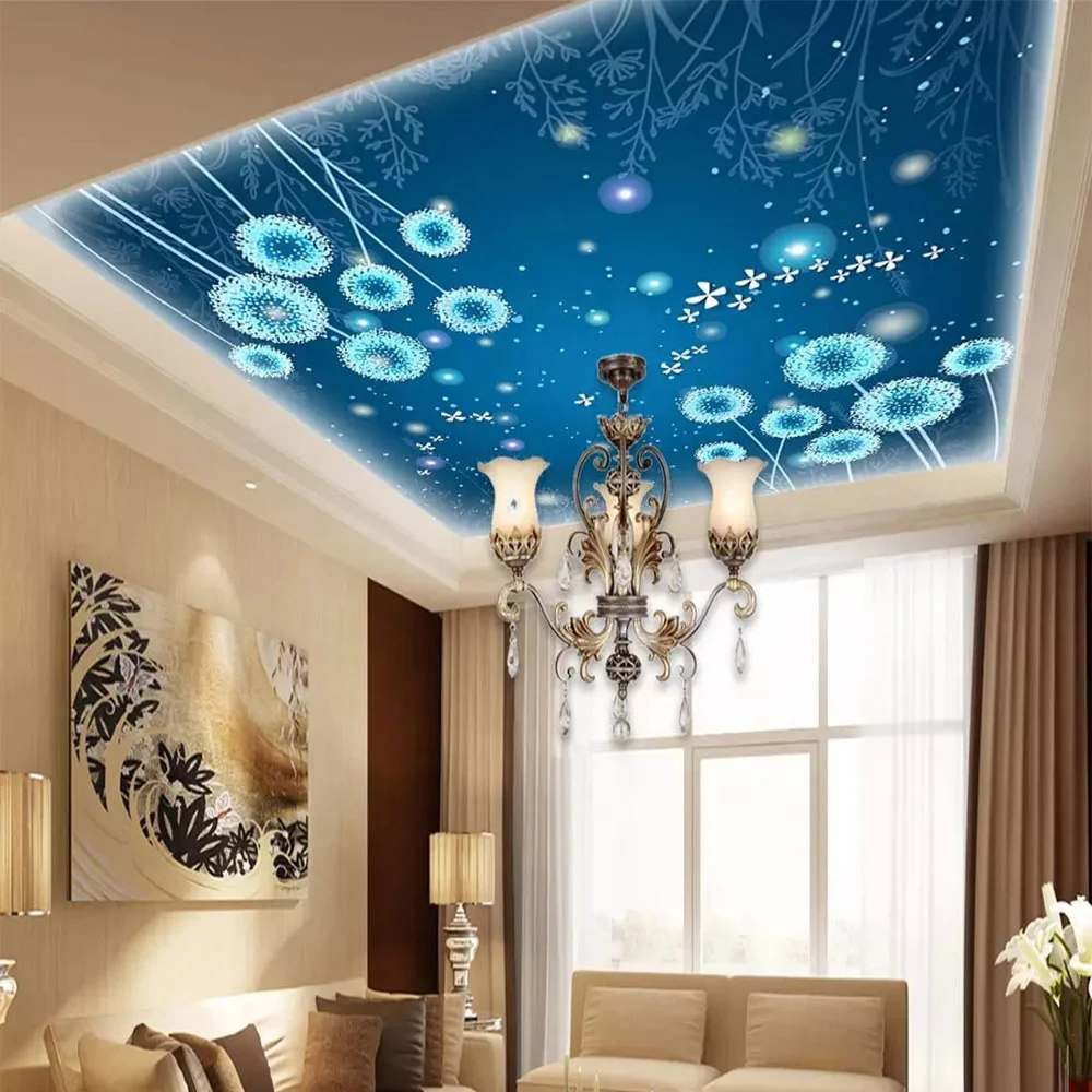 new design suspended false ceiling tile interior decoration living room uv print 3d effect stretch ceiling
