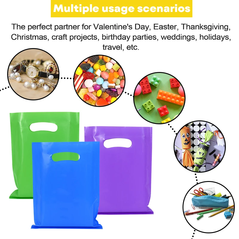 20x15cm Colorful Plastic Gift Bag Birthday Party Cookie Candy Jewelry Packaging Small Shopping Bags With Handles