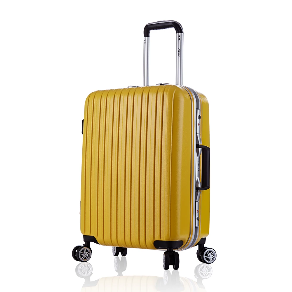 high quality yellow PC luggage light weight hard shell durable Waterproof Trolley Carry on business suitcases luggage