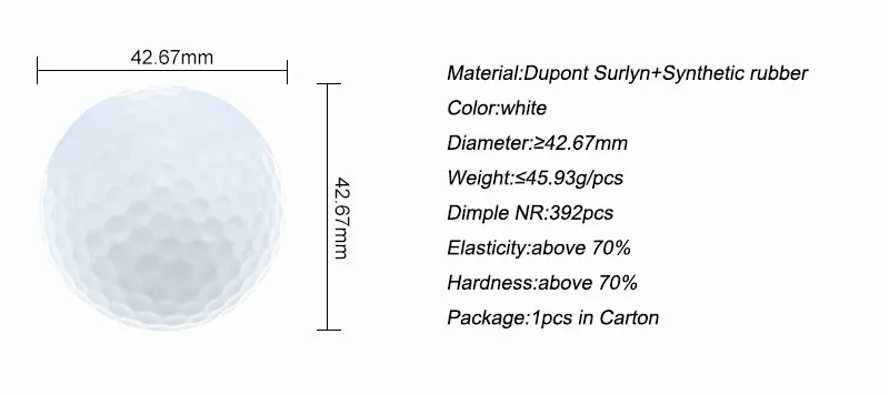 PU White Golf Ball 42.6mm High Elasticity Surlyn Material Durable and Soft for Golf Game Driving Range