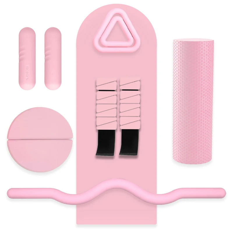 MKAS Pink Yoga Mat Silicone Dumbbell Weight Ring Weight Bar Foam Roller Yoga Block  Ankle Wrist Weights
