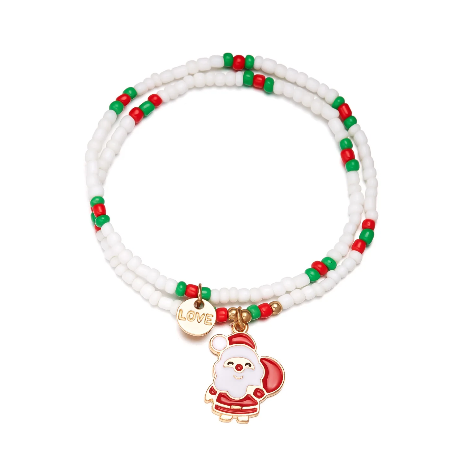 IRLIN Simple New Enamel Christmas Tree Santa Claus Charm Hand-made Mix Colors Christmas Elastic Seed Bead Bracelet