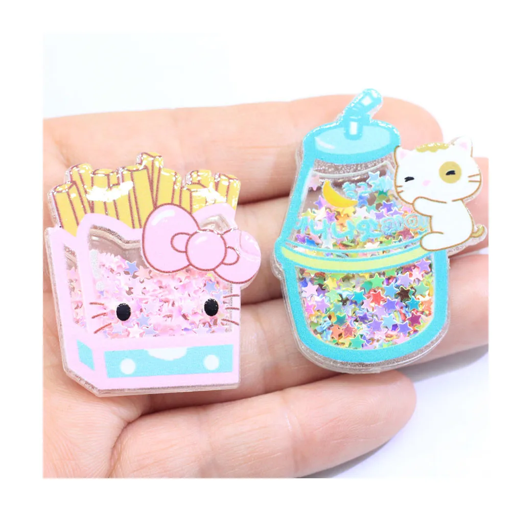  Kawaii напитки чипы пончики мороженое с принтом зыбучих песков блестками яркого цвета мигает шейкеры смолы плоскостной транзистор хрустальных кабошонов для скрапбукинга 