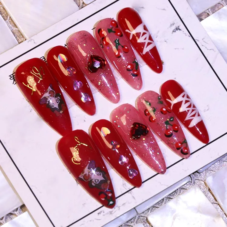 Free Shipping Luxury Private Label Press On Nails Handmade Custom Thick Acrylic Nails With Rhinestones Artificial Fingernails