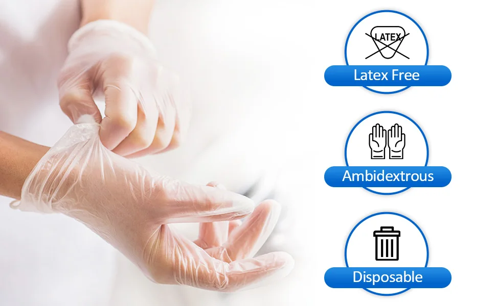 100pcs/box Gloves Medical Examination Food Grade Restaurant Household Tattoo Gloves Disposable Clear Vinyl Gloves Powder Free
