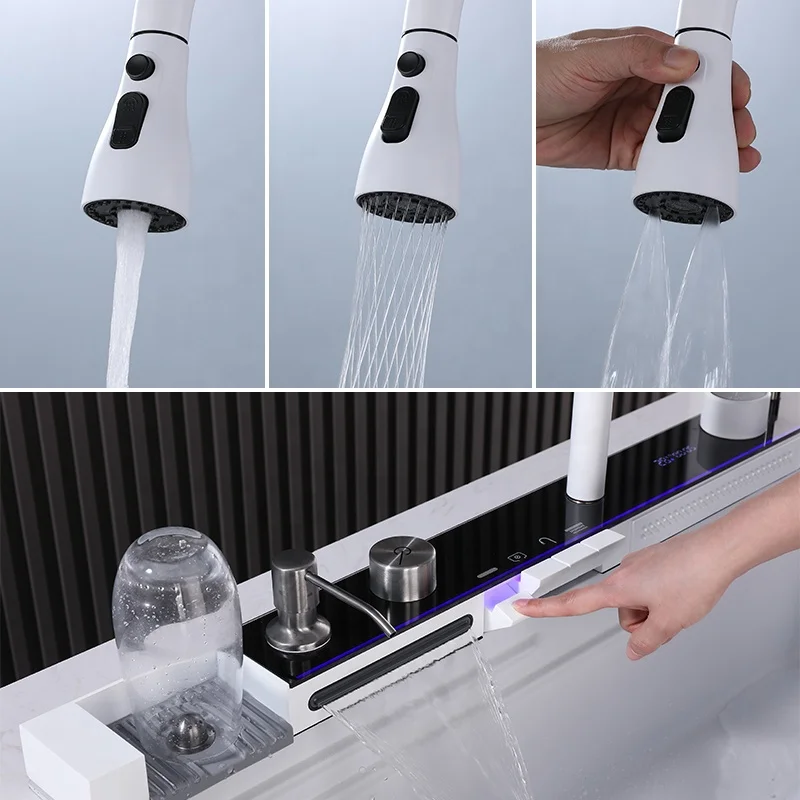 Factory Wholesale smart Kitchen Sink Stainless Steel handmade Temperature Display Piano Waterfall Kitchen Sink with cup washer