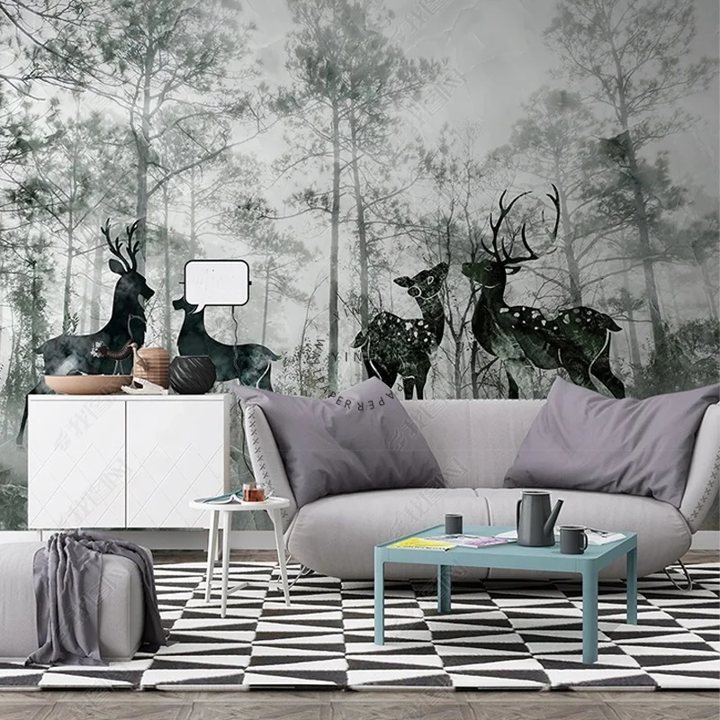European forests and elk adhesive wall mural wallpaper 3d for living room