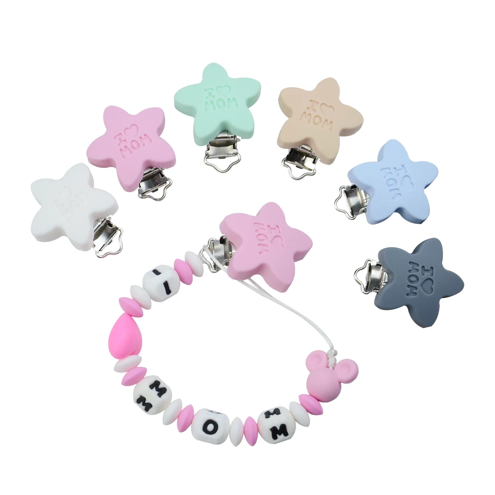 Customized Pattern Print Anti-lost Pentagram Shape Silicone Holder Pacifier Clip BPA Free Silicone Pacifier Holder