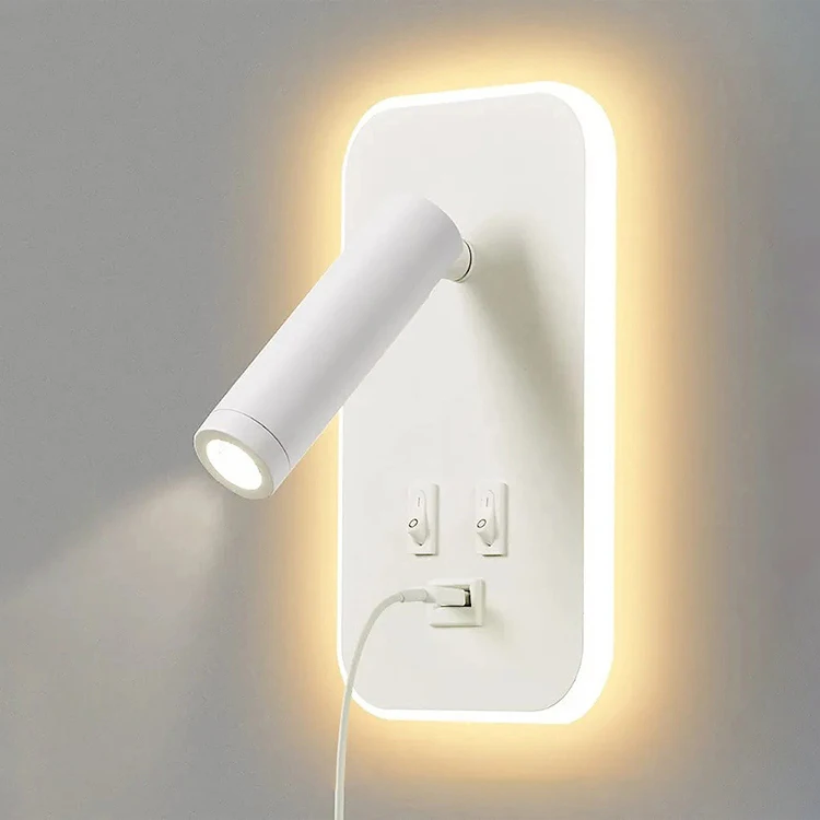 indoor surface mounted bed side led wall lamp with USB charging port for hotel bedroom