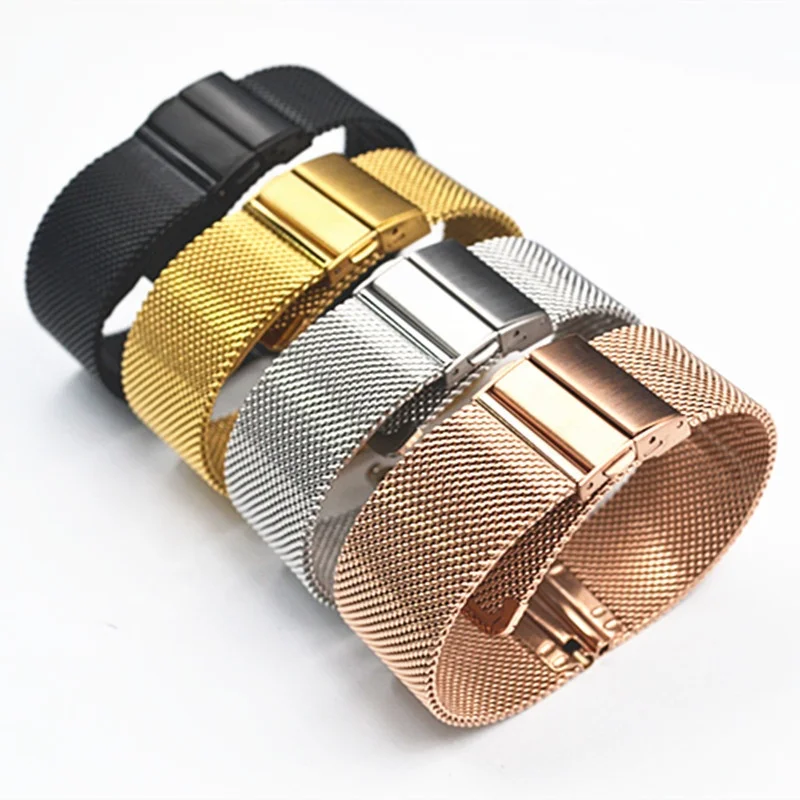 New design 16mm-22mm  304 stainless steel 0.6 wire mesh  quickrelease watch bracelet with deployment clasp buckle