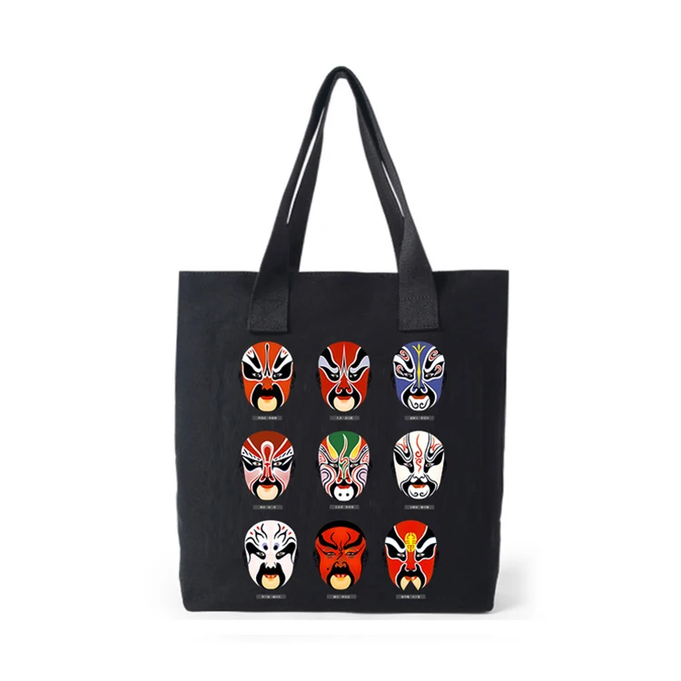 Chinese traditional style grocery custom logo printed cheap recycled eco friendly shopping tote cotton canvas bag