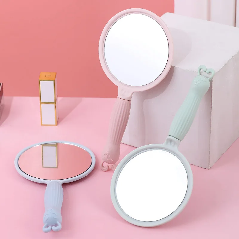 Cartoon Portable Vanity Mirror With Handle Student Make-up Outdoor Handheld HD Small Mirror Dorm Lighting Mirror