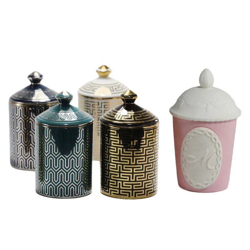 Geo cut glass ceramic candle jars with good price