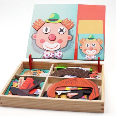 
2020 Hot sale wooden 3d changing face jigsaw puzzle toys educational wooden magnetic jigsaw puzzle game for kids 