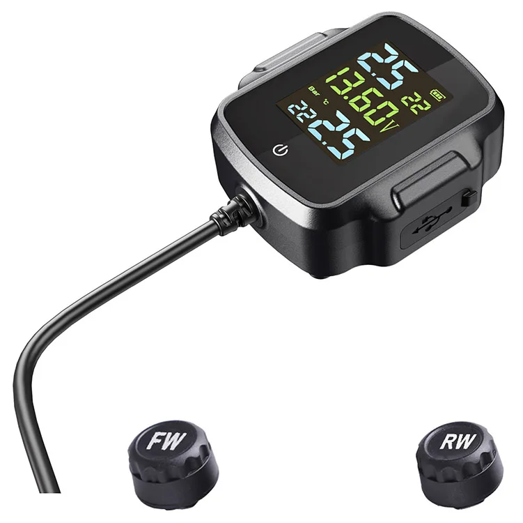 Motorcycle tire pressure monitoring system real-time alarm external TPMS support mobile phone charging