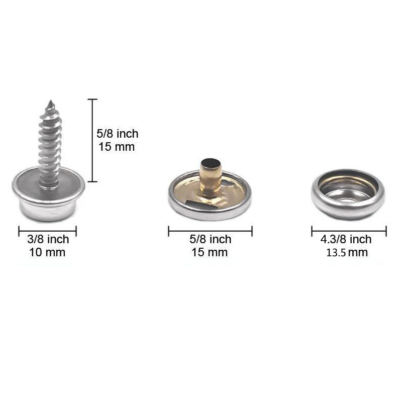 201#15 mm Snap-Fastener Buckle Nickel-Free Lead-free Metal Decorative Screw Ring Snap Stud Fasteners Leather Rivets