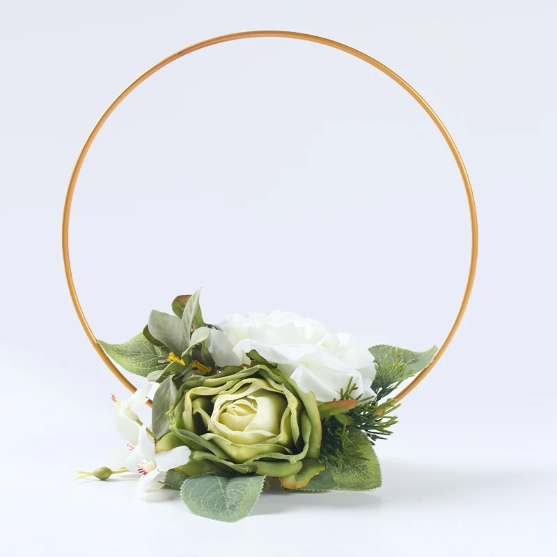 Gold Hoop Rings Metal Wire Wreath Wedding metal Hoop artificial flower Wedding Centerpieces for party  table decorations