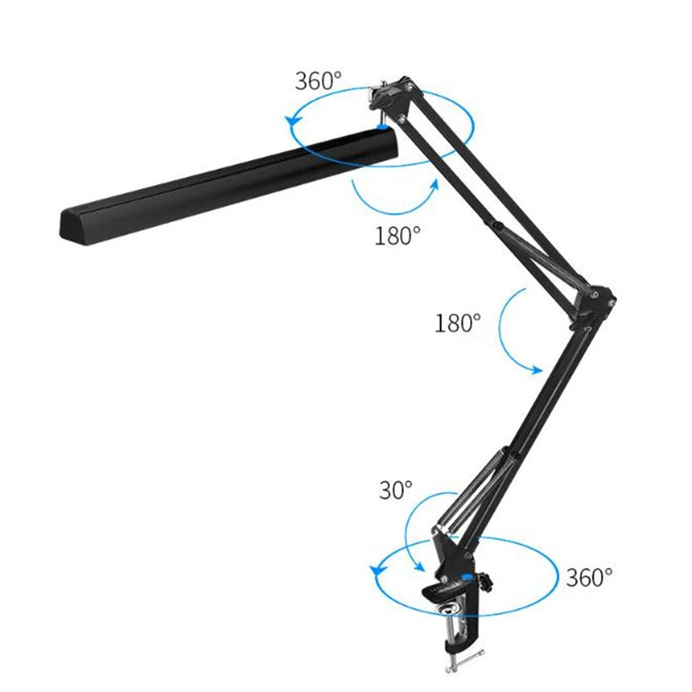 Folding Long Arm Clip Eye Protection Reading Lamp 3 Modes Lighting Brightness Adjustable Flexible USB LED Office Desk Lamp