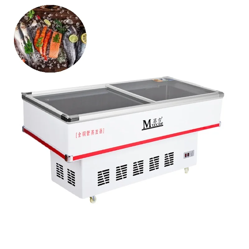 MUXUE supermarket display meat showcase chest freezer sliding glass door sea food freezer for market