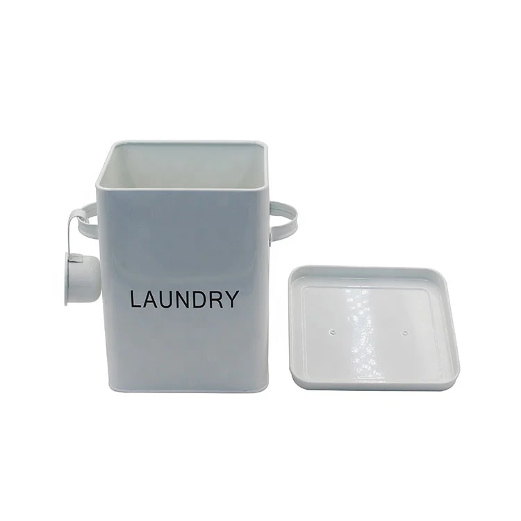 White Farmhouse Laundry Room Laundry Detergent Powder Storage Tin Box