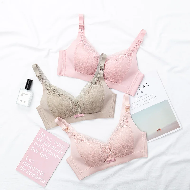 Lactation bra wire free portable fashion breathable pregnancy underwear solid color compact slim cotton soft lactation bra
