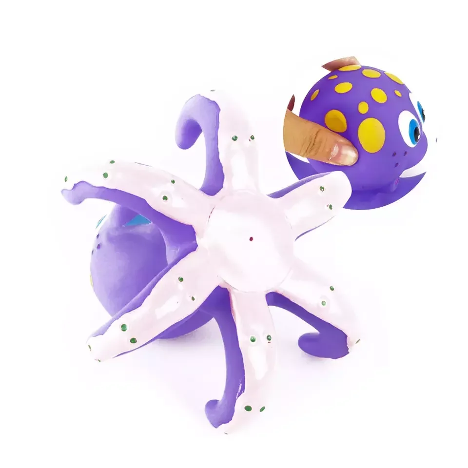 Eco-friendly Funny Cartoon Hot Sell Floating Purple Octopus with 5 Hoopla Rings Interactive baby Bath Toy for kid gift