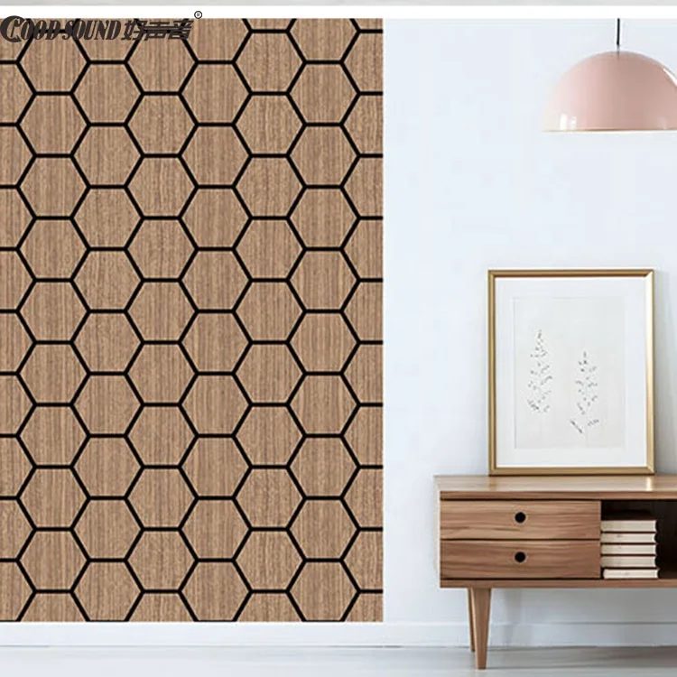 Goodsound Akupanel Sound Proof Self Adhesive Wood Decor Acoustic Akustik Hexagon painis de madeira Slat Wall Panel for Room