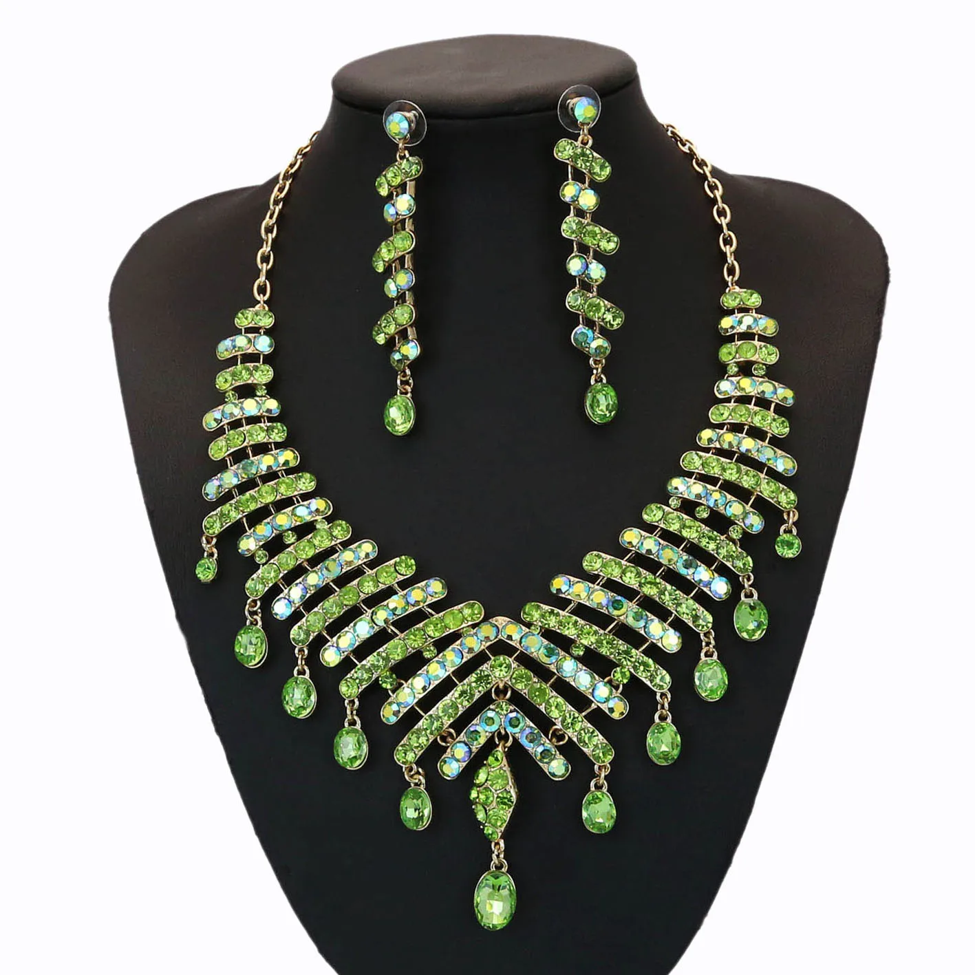  Yulaili оптовая продажа Горячая дизайны зеленый кристалл ожерелье браслет серьги кольцо для свадебной вечеринки повседневной жизни Jewllery наборы