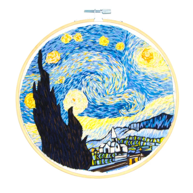 3 styles DIY Embroidery Kit Landscape , Handmade Craft Printed Needlework Sewing Art Wall Painting Home Decor