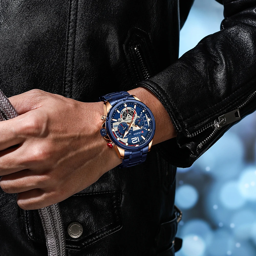 2021 CURREN 8395 Top Luxury Brand Sport Wristwatches Men Luminous Quartz Watch Casual Chronograph Stainless Steel Male Clock