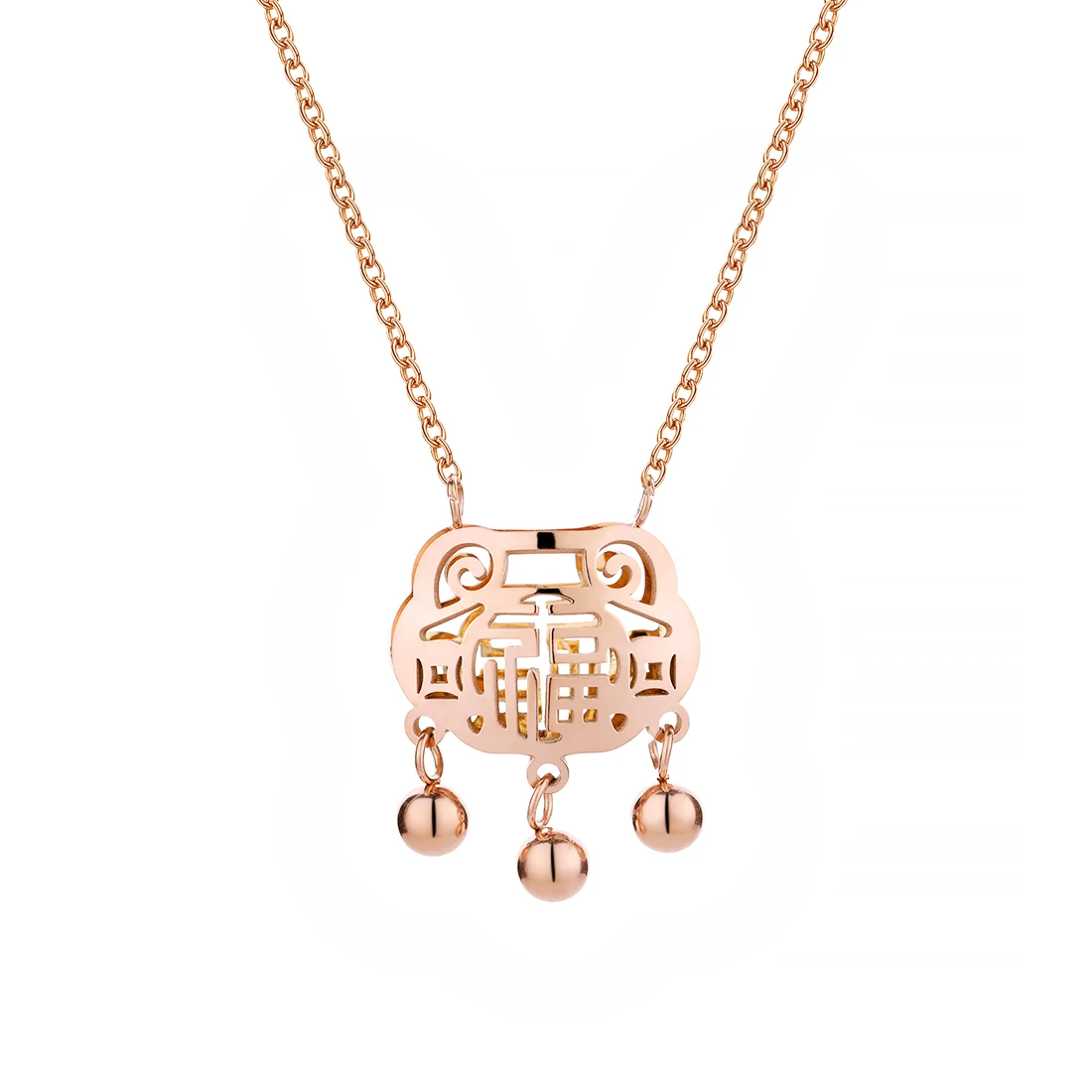 Korean Fashion Longevity Lock Stainless Steel Necklace 18K Rose Gold Plated Pendant Jewelry Women Necklace For Kids