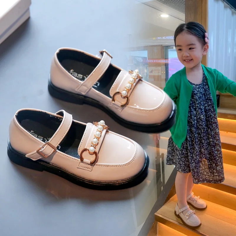 Kids Girls Black Leather Single Shoes Children Girls Soft Soled Anti-Slippery Flat Casual shoes Fashion School Performance Shoe