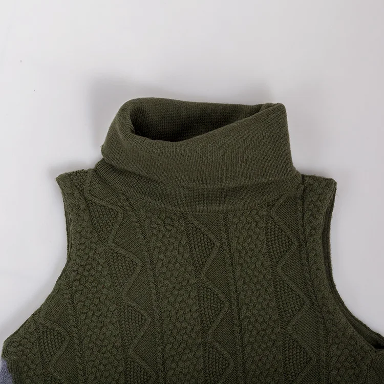 2021 fashion green color high neck yak wool kness-Length women dress sleeveless winter dress for women