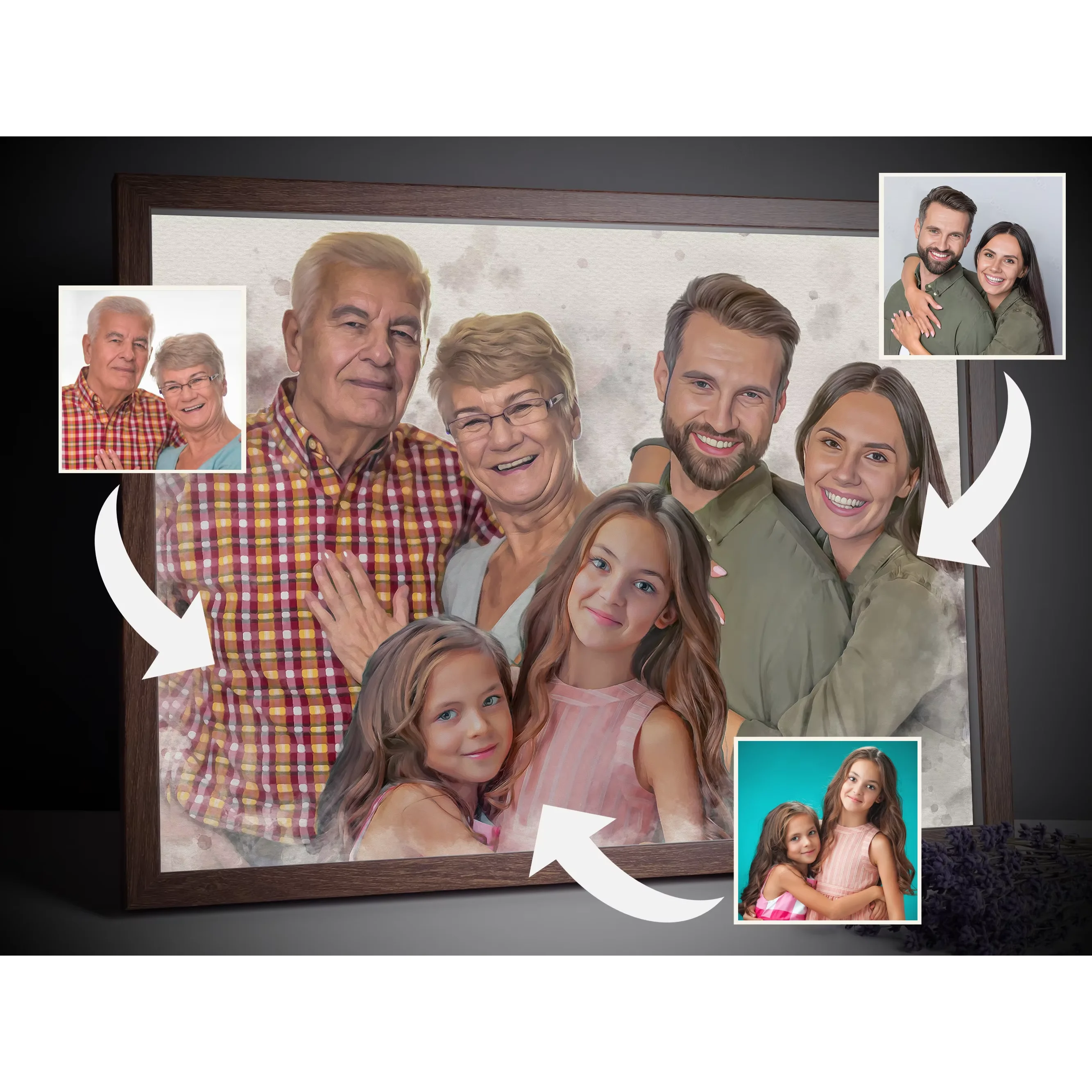 SQ popular family group painting custom wall art portrait hand oil painting on canvas