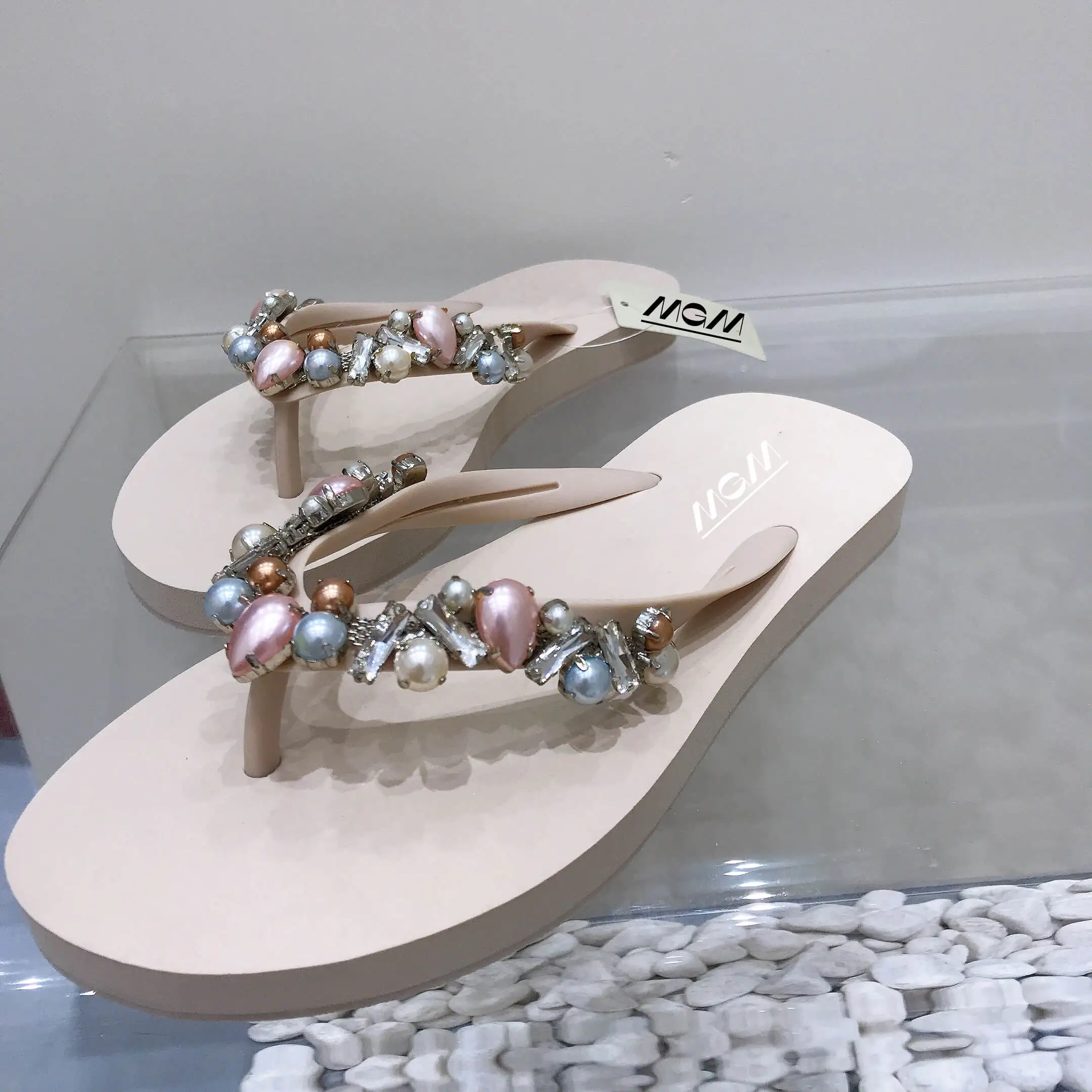 New bead diamond flip flops slippers with rhinestones colorful beads beach sandals