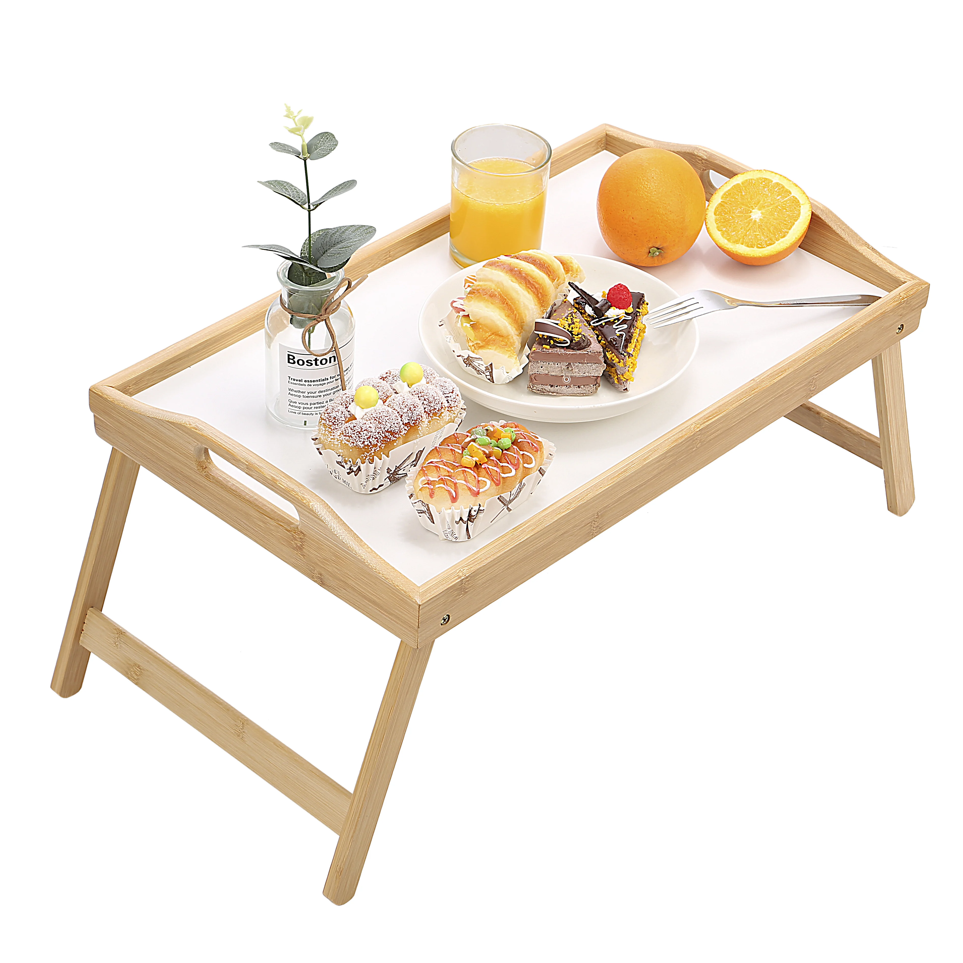 Outdoor Folding Picnic Bamboo Tray Bed Table Breakfast Food Serving Tray With Legs