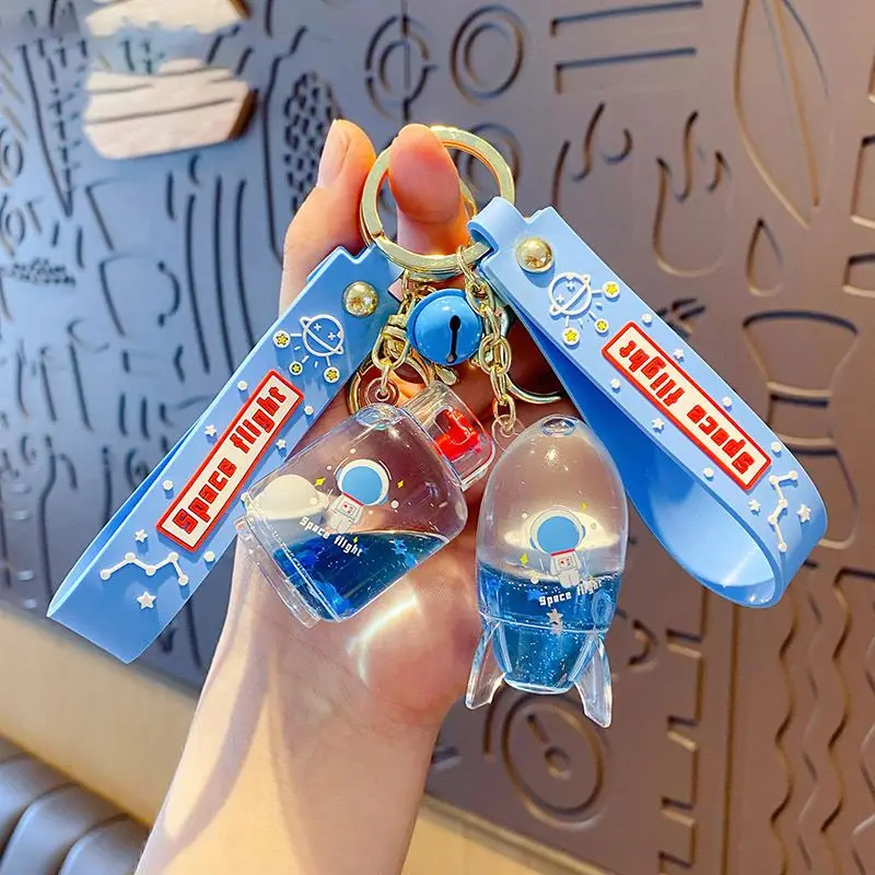 women XNG Creative Space Craft Astronaut Rocket Planet Spaceman Universe Stars into the oil liquid floating car keychain Pendant