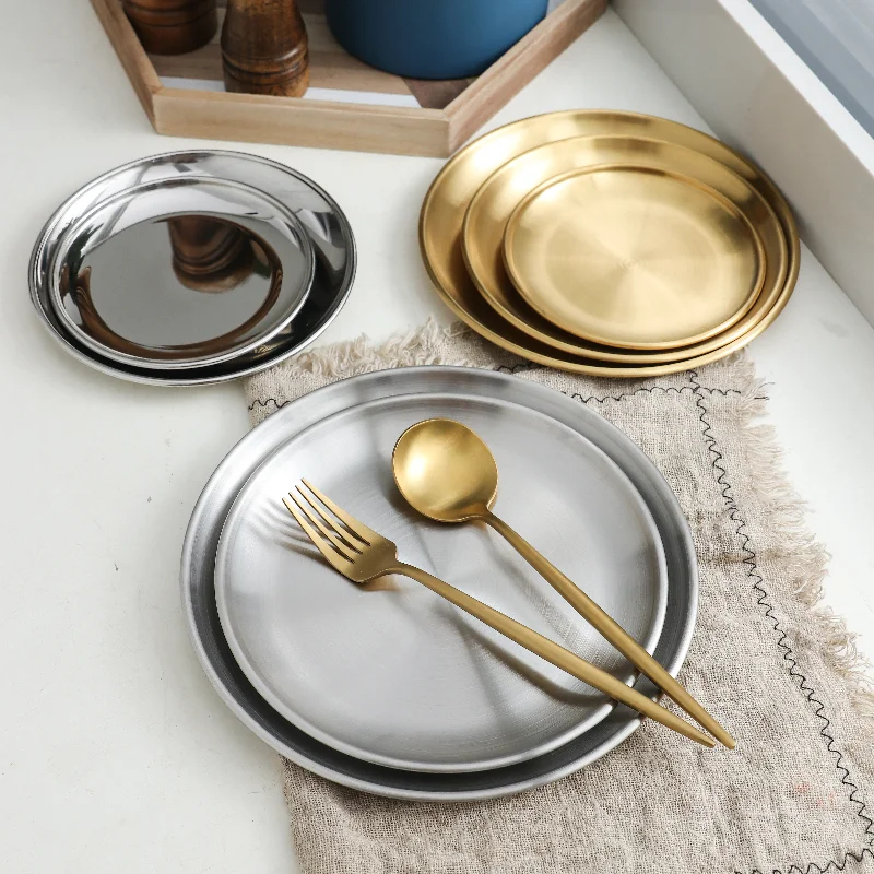 Stainless Steel Gold Charger Plates Dishes Golden/Silver Color Dinner Round Tray Metal Dish Plate For Home Restaurant