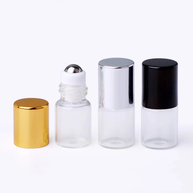 Ruizhuo 1ml 2ml 3ml 5ml Mini small Transparent Frosted slim perfume skincare essential oil bottle roll on ball glass bottle