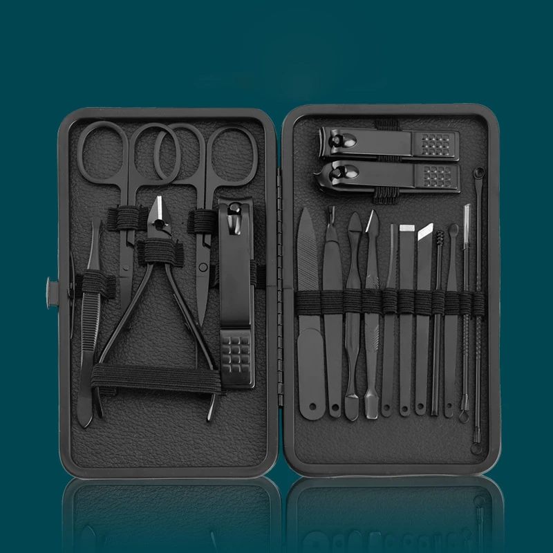 Black Color 18 16 12 10 7pcs Nail Clipper Set Manicure & Pedicure Set Kit Stainless Steel nail Tools Nail Clipper Set